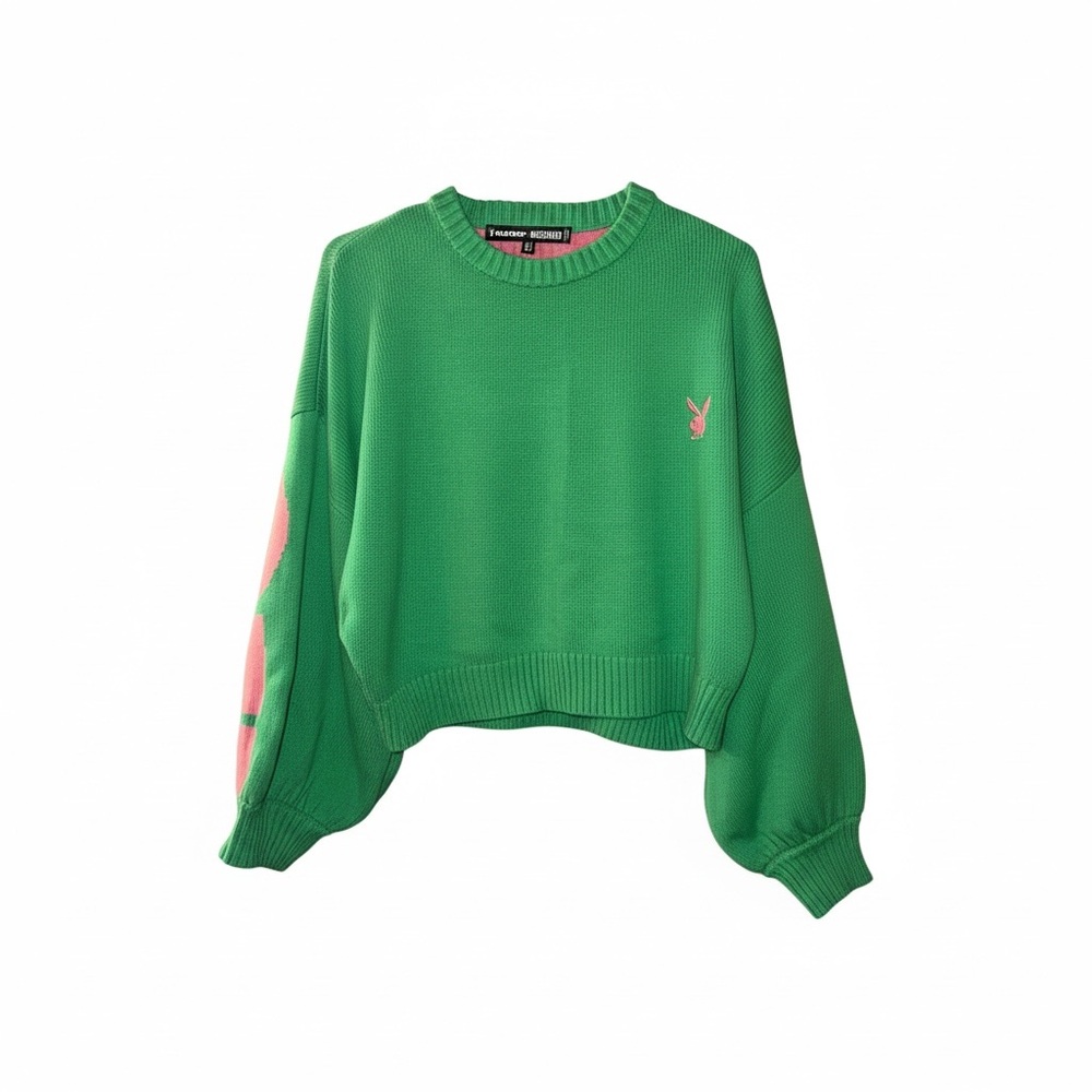 PLAYBOY Green Knit Sweater with Pink Accent